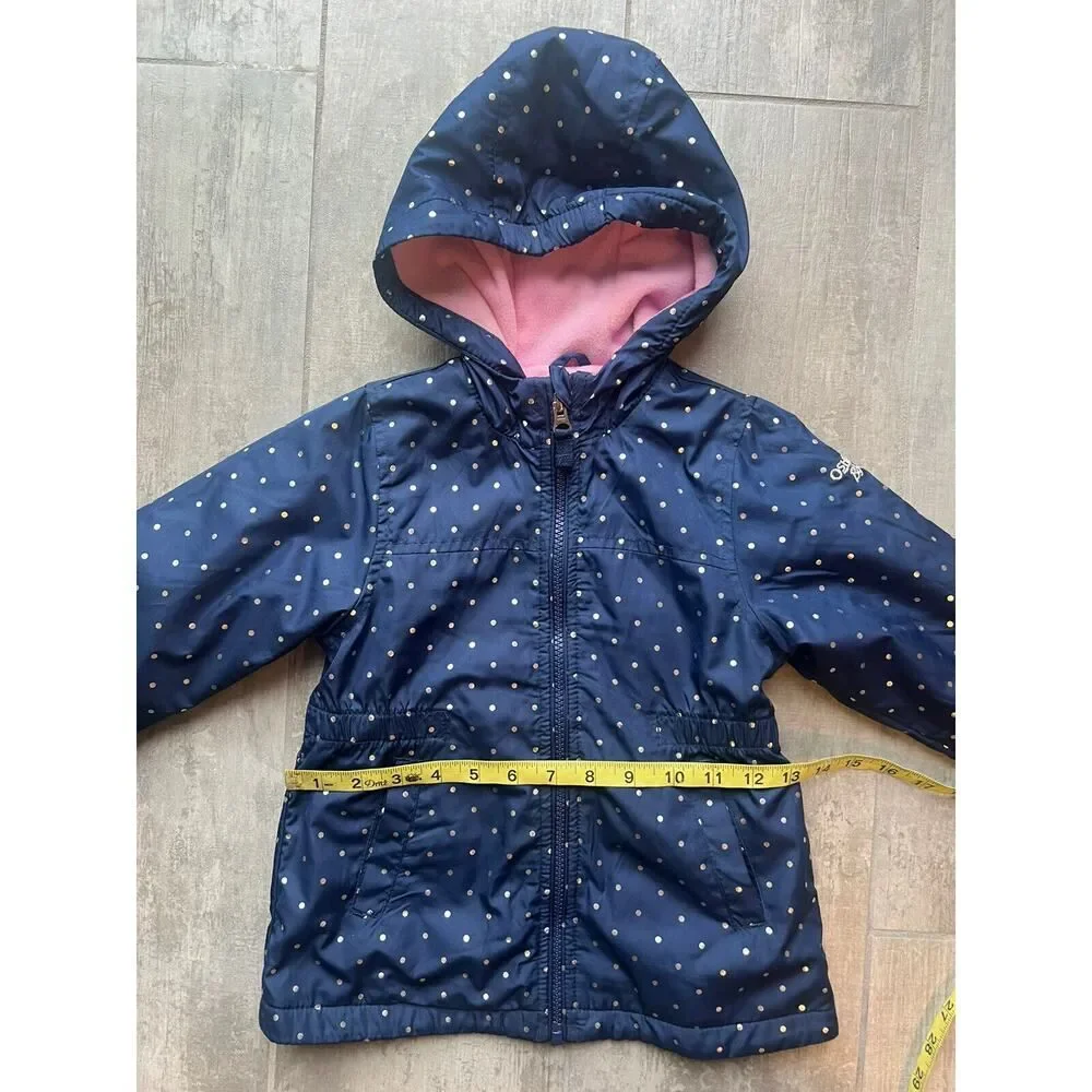 OshKosh B'Gosh Toddler Girls Midweight Hooded Navy Polka Dot Jacket Coat 4T Hood